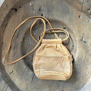 Brama small deerskin tribal geometric crossbody shoulder bag purse 8 x 8 x 3.5"
